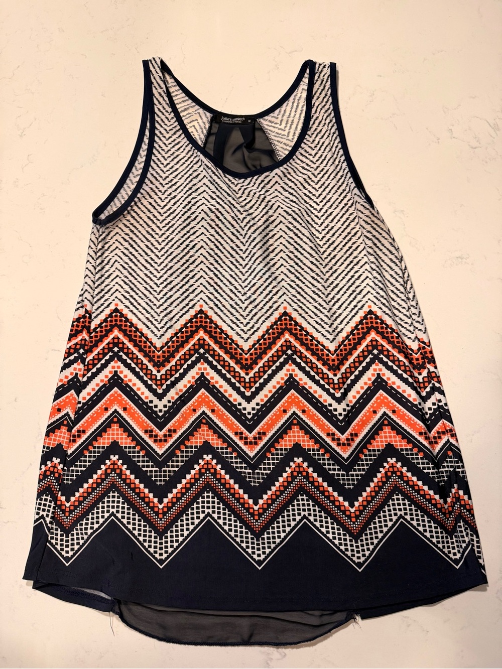 Sleeveless Chevron Print Tank Top - Orange & Navy